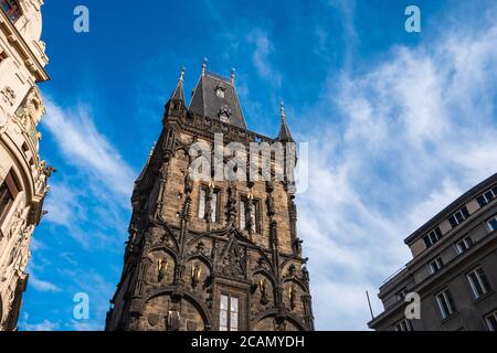 Gothic Powder Tower Prasna Brana in Old Town Prague, Czech Republic, the Powder Gate on the Royal Coronation Route Stock Photo