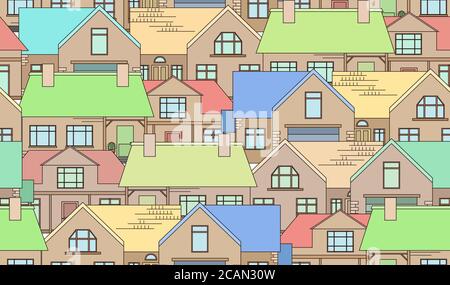 Seamless texture with country houses. Background for packaging, postcards, and your design Stock Vector