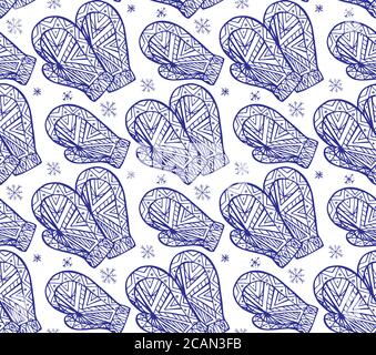 Seamless texture with the contour of winter mittens with Boho pattern. Vector background for your creativity Stock Vector