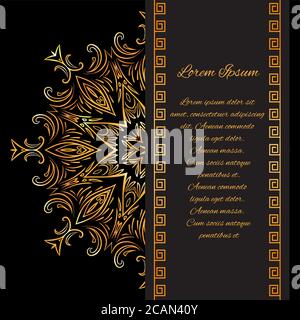Template vintage invitation with gold pattern and place for text for your design Stock Vector