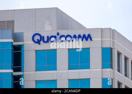 Qualcomm company office in Silicon Valley. Qualcomm Incorporated is an American multinational semiconductor and telecommunications equipment company - Stock Photo