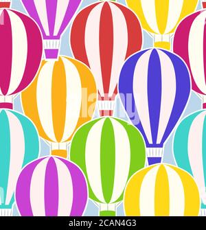 Seamless texture with stickers hot air balloons. Vector children's background for your creativity Stock Vector