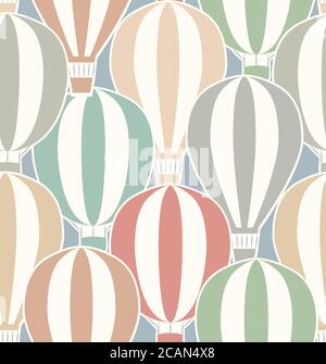 Seamless vintage texture with stickers hot air balloons. Vector children's background for your creativity Stock Vector