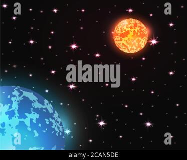 Space Vector illustration of planet Mars and Neptune with stars Stock Vector