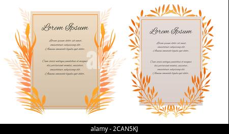 Set of vector cards with place for your text.The letter of thanks. Invitation with autumn leaves and herbs Stock Vector
