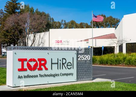 International Rectifier HiRel An Infineon Technologies company sign at semiconductor manufacturer headquarters in Silicon Valley - San Jose, Californi Stock Photo