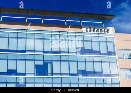 Cadence sign on company headquarters in Silicon Valley. Cadence Design Systems, Inc is an electronic design automation software and engineering servic Stock Photo