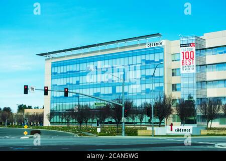 Cadence Design Systems, Inc campus exterior view. Cadence is a multinational electronic design automation software and engineering services company - Stock Photo