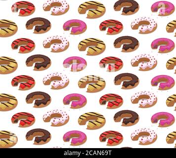 Seamless texture with a bite donuts into the glaze and grit. Vector background for your creativity Stock Vector
