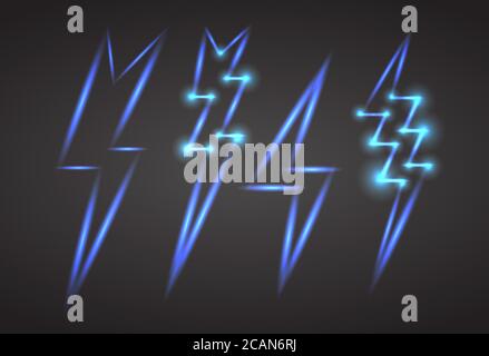 Set of neon lightning with sparks. Vector element for your creativity Stock Vector