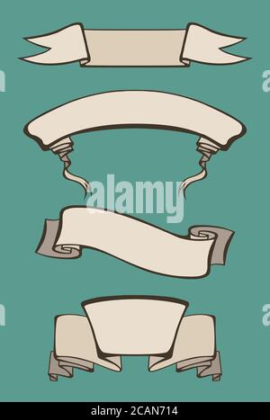 Set of vintage ancient scrolls and ribbons with space for text. Element for tattoo sketch. Vector element for cards, printing on T-shirts and your cre Stock Vector