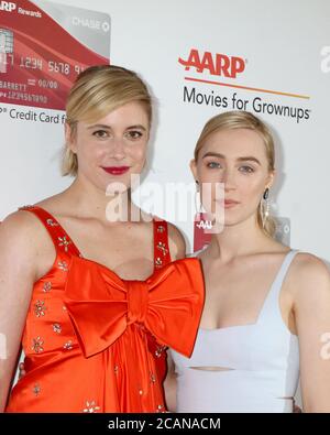 LOS ANGELES - JAN 8:  Greta Gerwig, Saoirse Ronan at the AARP's 17th Annual Movies For Grownups Awards at Beverly Wilshire Hotel on January 8, 2018 in Beverly Hills, CA Stock Photo