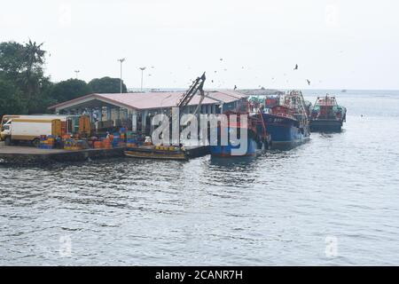 Kerala, India. September 06, 2019. Fishing boats docked at Kollam or ...