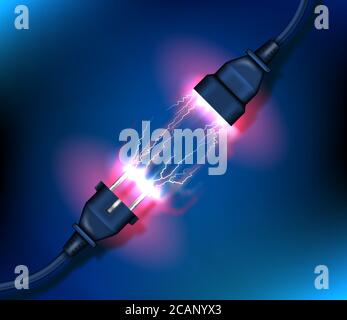 Vector electric plug and socket with electric sparkles unplugged. Concept of electrical theme for banner, brochure, flyer, advertising booklet Stock Vector