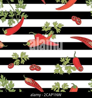 Chili pepper graphic red green color sketch seamless pattern background illustration vector Stock Vector