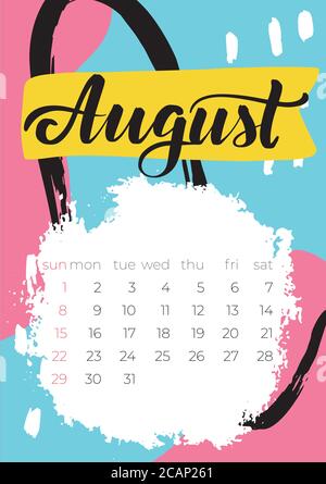 August 2021 calendar. Editable template. Wall calendar planner Stock Vector