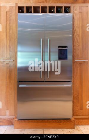 Double doors stainless steel refrigerator and freezer base Stock Photo