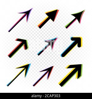 arrows sign in colored glitch shape Stock Vector