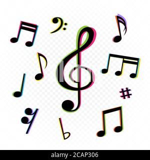 music notes sign set colored glitch shape Stock Vector
