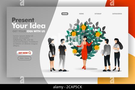 Vector Illustration Concept of business woman presenting ideas that starting to grow. Easy to use for website, banner, landing page, brochure, flyer, Stock Vector