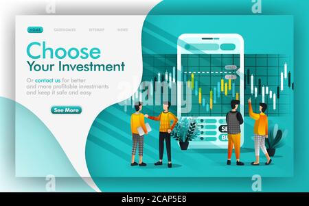 Choose good investment and saving Vector Illustration concept, people discuss each other to make investment choices. Easy to use for website, banner, Stock Vector