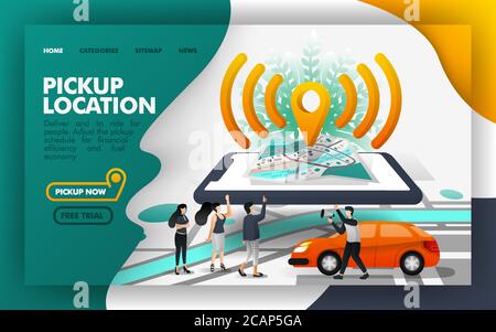 Pickup location Pin wifi isometric Vector Illustration Concept, Share a ride with other people . Easy to use for website, banner, landing page, brochu Stock Vector