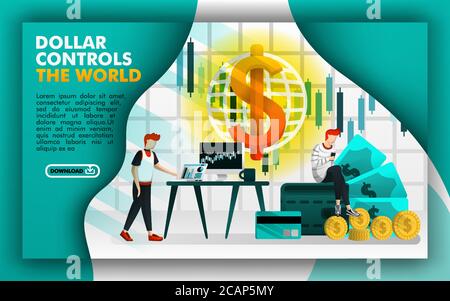 the dollar controls the world, people choose to invest on the internet with dollars. can use for, landing page, template, ui, web, banner, vector illu Stock Vector