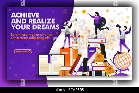 Vector illustration of education helps you to achieve and realize your dreams. scholarship to help education in the world. learning process that deter Stock Vector