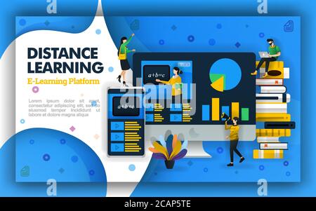 Vector distance learning technology illustration. Internet based school education and learning videos. distance learning technology supports open lear Stock Vector
