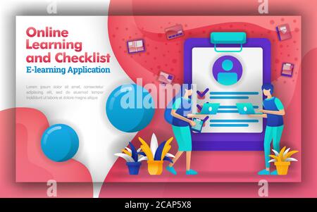 Abstract illustration for online learning and checklist. learn learning definition with technology. increase in understanding learning theories and pr Stock Vector