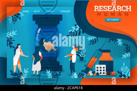 Doctors are examining humans and their ability to survive on drugs. flat cartoon vector illustration Stock Vector