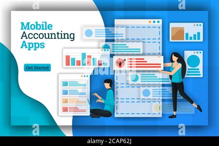 Accounting companies provide Mobile Accounting Apps services for all payroll accounting services. This apps also help in accounting education, free co Stock Vector