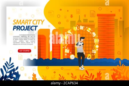 Government projects for smart city, make the city become an IoT (internet of things), concept vector ilustration. can use for, landing page, template, Stock Vector