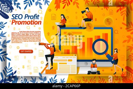 SEO to maximize online promotion. seek profit by streamlining promotions online. increase in sales, concept vector ilustration. can use for landing pa Stock Vector