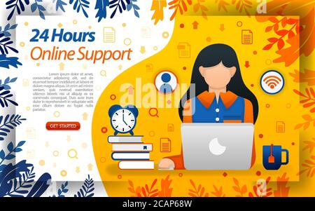 24 hours customer service. online hotlink. online service to help customers, concept vector ilustration. can use for, landing page, template, ui, web, Stock Vector