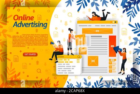 online ads. advertising on search engines. ad placement and PPC (pay per click), concept ilustration. can use for landing page, template, ui, web, mob Stock Vector