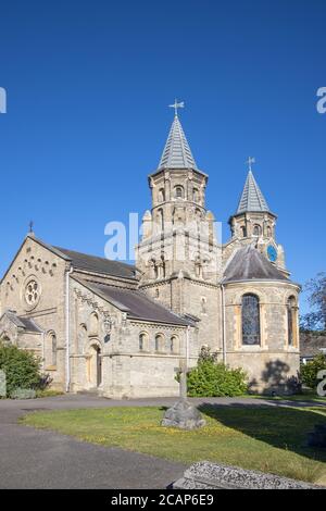 the unusual twin towers of holy trinity parish church claygate village surrey Stock Photo