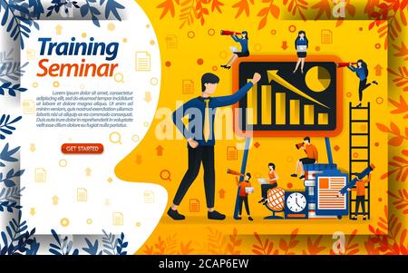 Teach business for beginners. seminar for entrepreneur training and increasing sales, concept vector ilustration. can use for landing page, template, Stock Vector