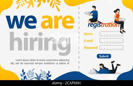 Registration of new employees with word of we are hiring, concept vector ilustration. can use for landing page, template, ui web, mobile app, poster, Stock Vector