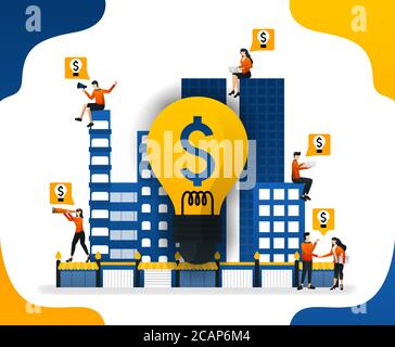 Idea to build a smart city. creating a financial system in the city, concept vector ilustration. can use for landing page, template, ui, web, mobile a Stock Vector