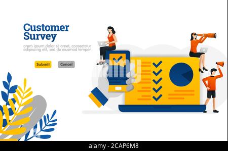 Customer Survey apps with hands holding a smartphone illustration concept can be use for, landing page, template, ui ux, web, mobile app, poster, bann Stock Vector