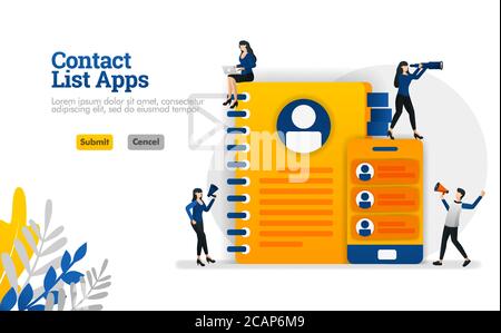 Contact list apps for mobile and reminders. equipped with books and smartphones vector illustration concept can be use for, landing page, template, ui Stock Vector