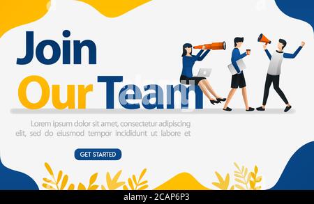 Landing page for job interviews with the words JOIN OUR TEAM, concept vector ilustration. can use for page, template, ui, web, mobile app, poster, ban Stock Vector