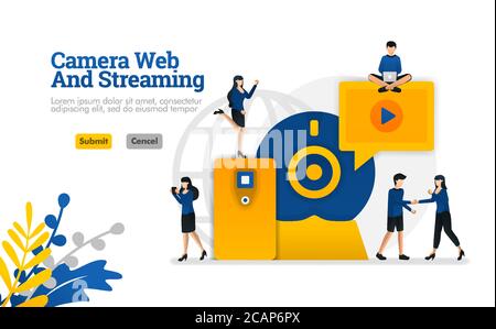 Camera and Streaming web, digital internet video and media development vector illustration concept can be use for, landing page, template, ui ux, web, Stock Vector