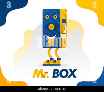 Mr box, a box monster with sticking out a tongue in a simple style for kids because it's funny, concept vector illustration. can be for mugs, shirts, Stock Vector