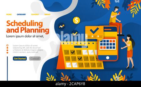 Scheduling and Planning apps, planning trips, determining meetings and activities vector illustration concept can be use for, landing page, template, Stock Vector