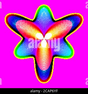 Fantastic neon flower icon, abstract shape with lots of blending lines and gradient color. Vector illustration. Bright neon 80s colors. Stock Vector