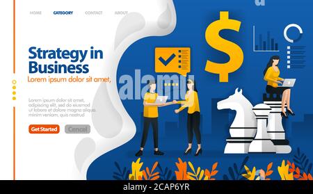 business strategy with chess and money, marketing planning vector illustration concept can be use for, landing page, template, ui ux, web, mobile app, Stock Vector