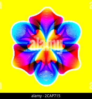 Fantastic neon flower icon, abstract shape with lots of blending lines and gradient color. Vector illustration. Bright neon 80s colors. Stock Vector