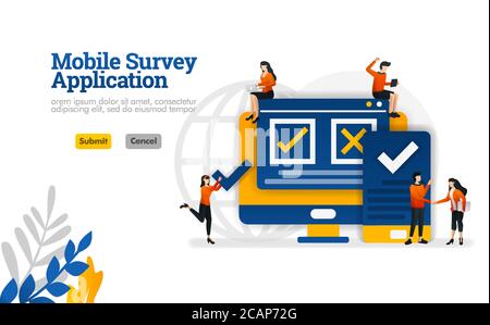 Mobile survey application to choose to agree and disagree on the survey vector illustration concept can be use for, landing page, template, ui ux, web Stock Vector